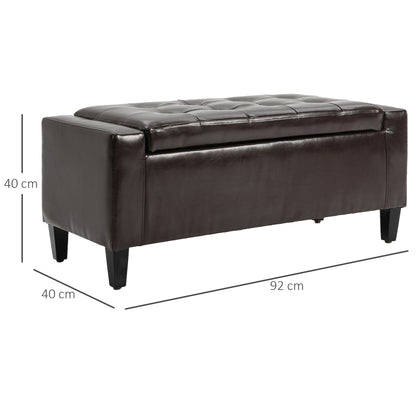 Rira Faux Leather Brown Storage Ottoman Bench With Diamond Tufted Seat