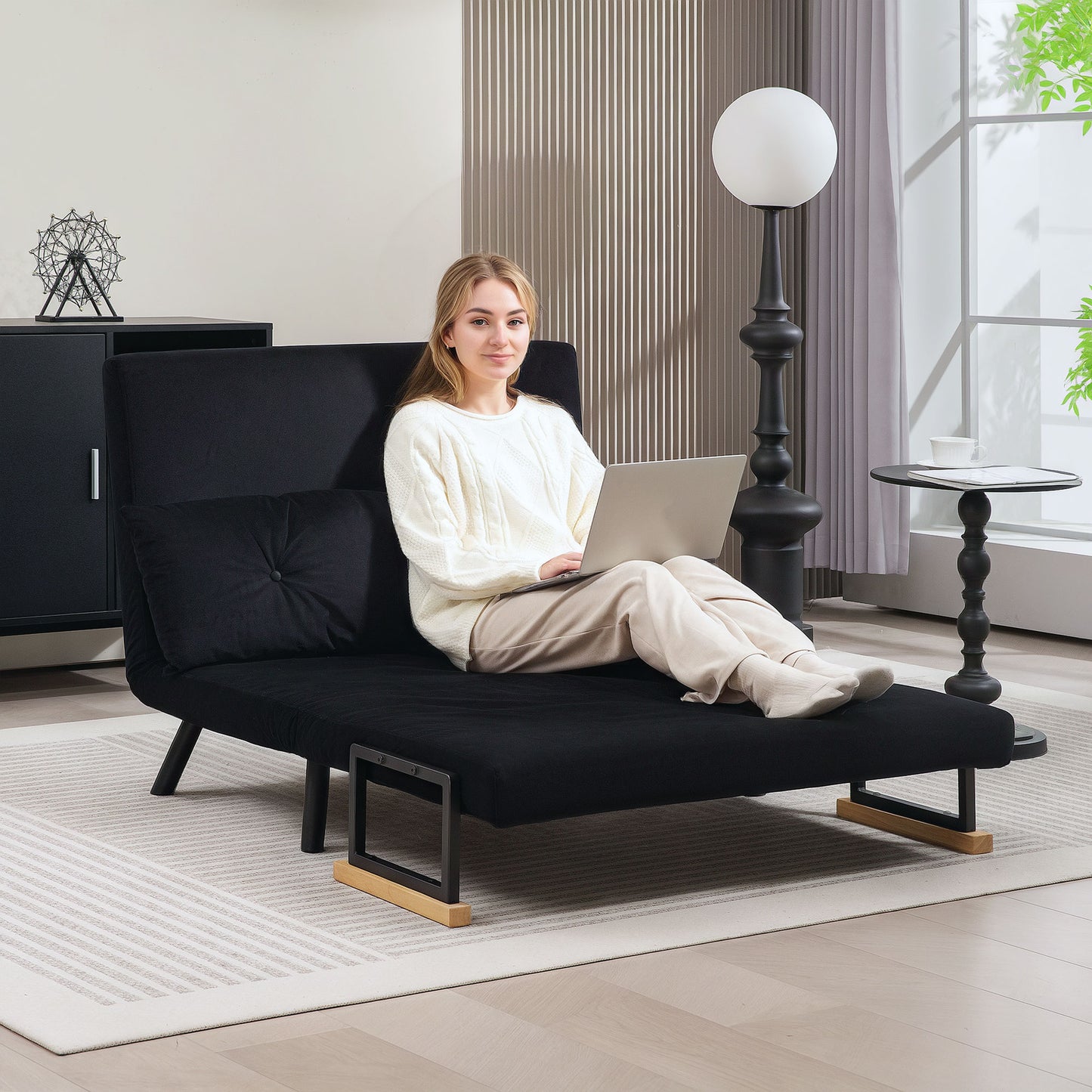 Tarico Black 4 In One Convertible Double Sofa Bed With Cushions