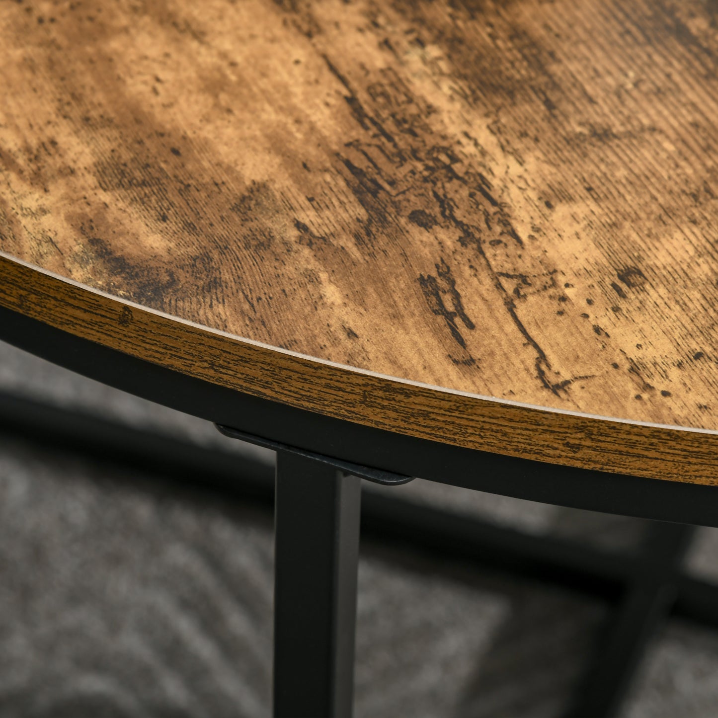 Nata Metal And Wood Rustic Brown Round Industrial Coffee Table