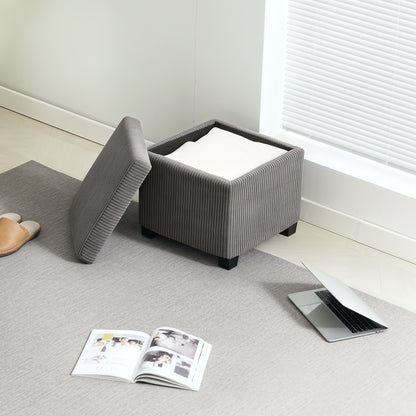 Creccette Corduroy Grey Storage Square Ottoman Bench With Removable Lid