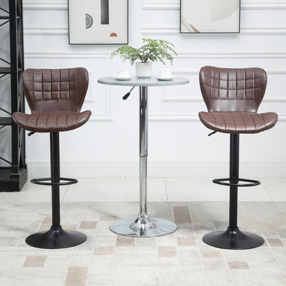 Setora Set Of 2 Faux Leather Brown Adjustable Bar Chairs With Backrest And Footrest