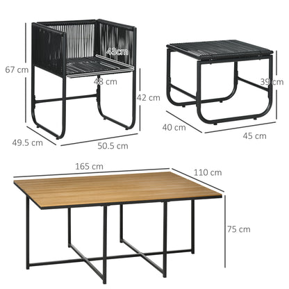 Latata Black Rattan String 10 Seater Cube Garden Dining Set With Stools And Rectangular Table