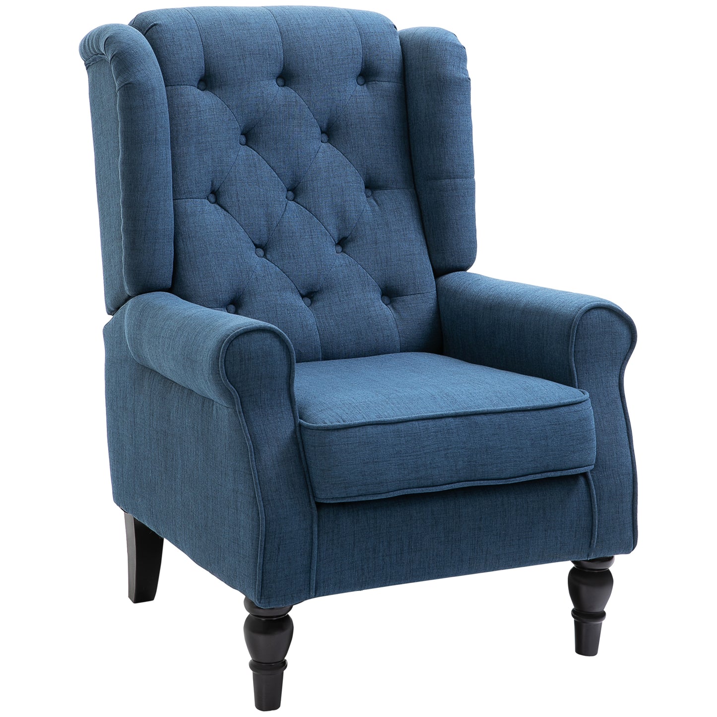 Letofi Fabric Blue Wingback Accent Chair With Button Tufted Upholstery