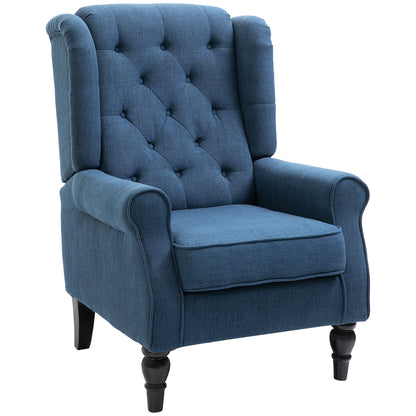 Letofi Fabric Blue Wingback Accent Chair With Button Tufted Upholstery