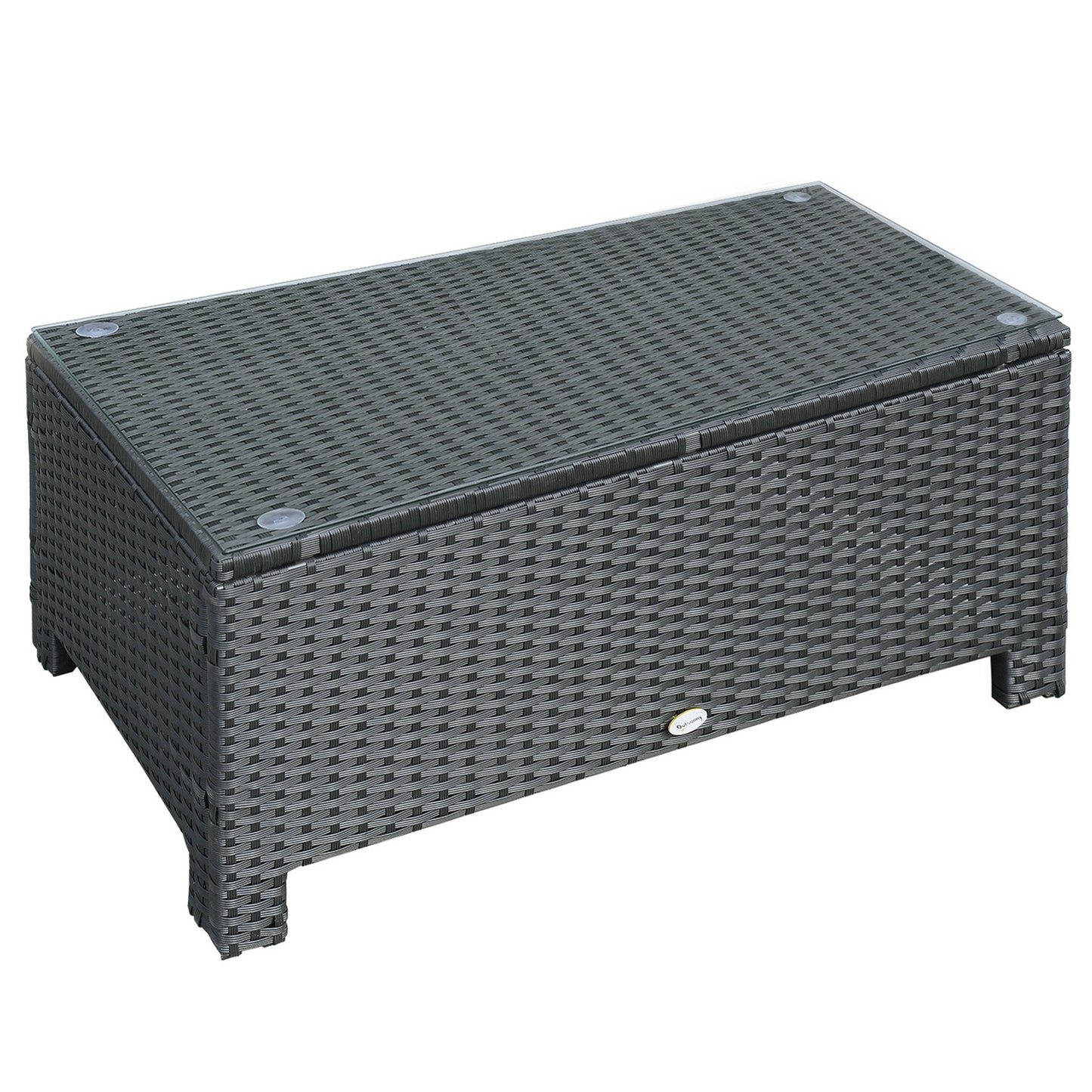 Niyo Black Rattan Rectangular Outdoor Coffee Table With Tempered Glass Top