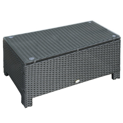 Niyo Black Rattan Rectangular Outdoor Coffee Table With Tempered Glass Top
