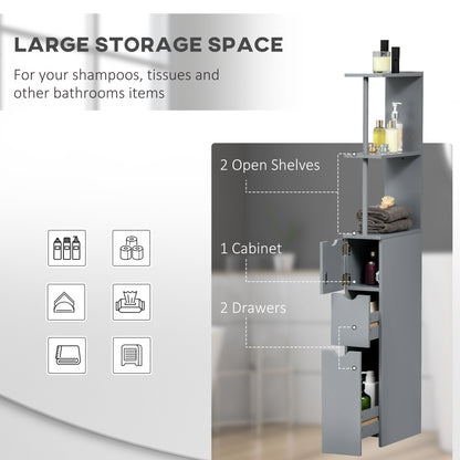 Keli Falo Slim Freestanding Bathroom Storage Cabinet With Shelves And Drawers In Grey