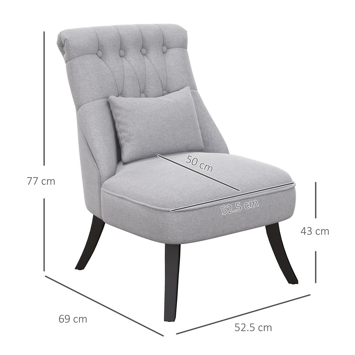 Sava Grey Set Of 2 Armless Button Tufted Tub Chairs With Linen Upholstery