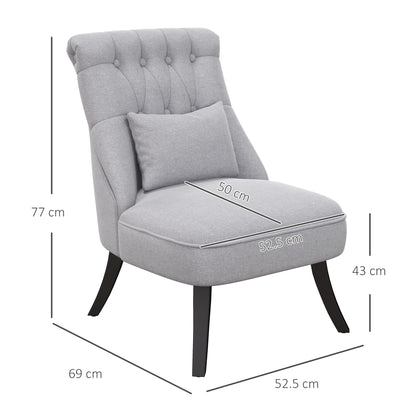 Sava Grey Set Of 2 Armless Button Tufted Tub Chairs With Linen Upholstery