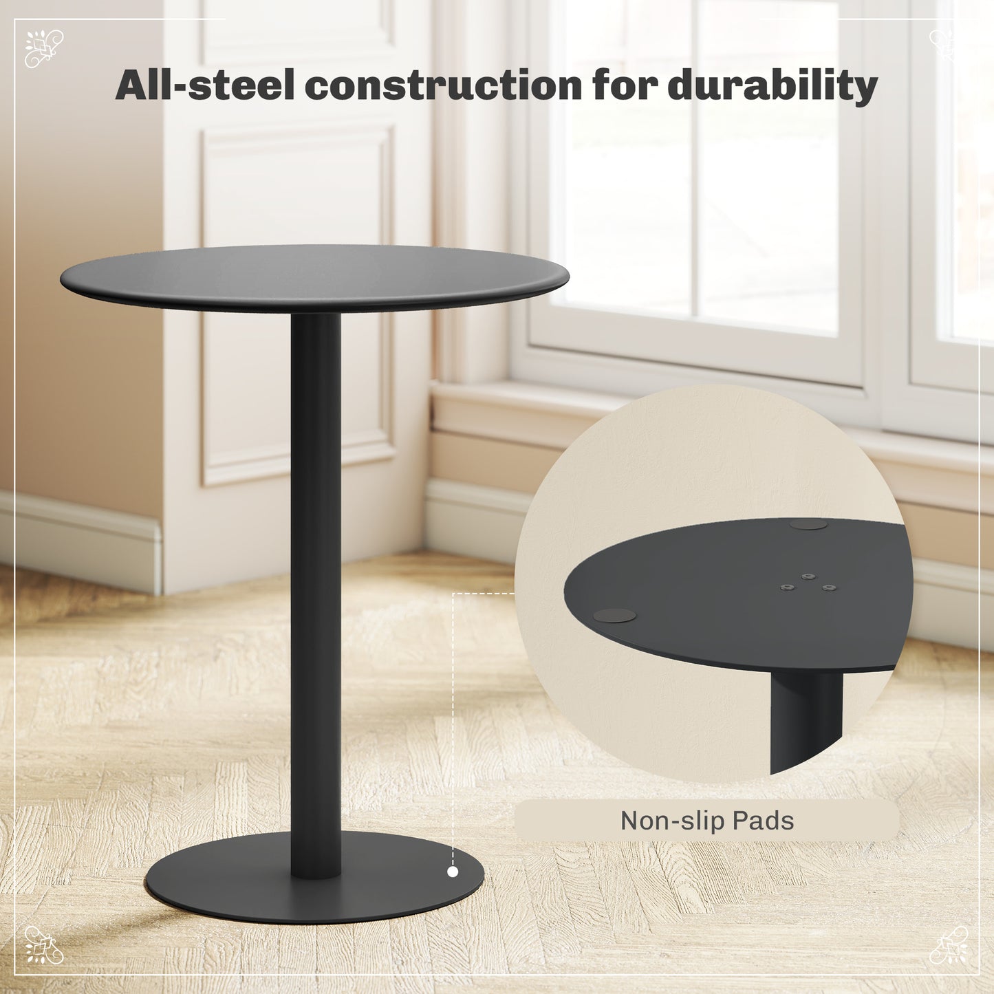 Lestaguette Metal And Wood Black Round Dining Table With Steel Base 60 x 60cm