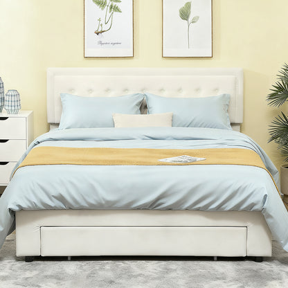 Zina 5FT King Size Ottoman Bed Frame with Front Divan Drawer Storage Cream