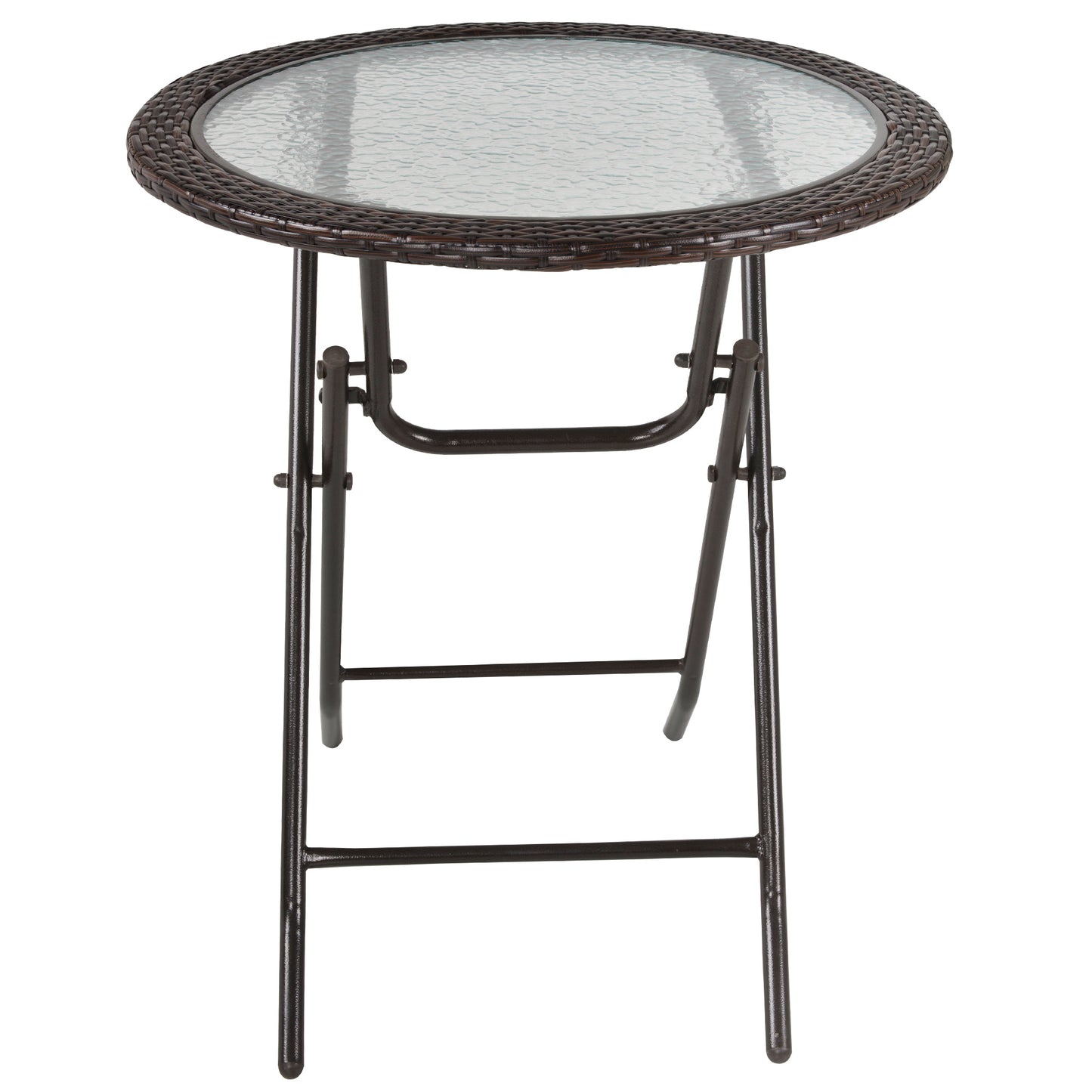 Lose Brown Rattan and Glass Round Folding Outdoor Bistro Table