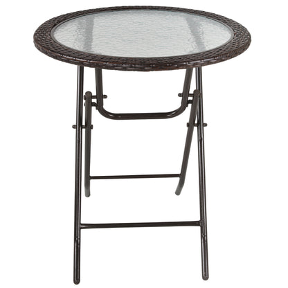 Lose Brown Rattan and Glass Round Folding Outdoor Bistro Table