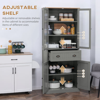Todi Hael Wooden Grey 180 cm Tall Kitchen Pantry Cabinet Adjustable Shelves And Drawer Storage