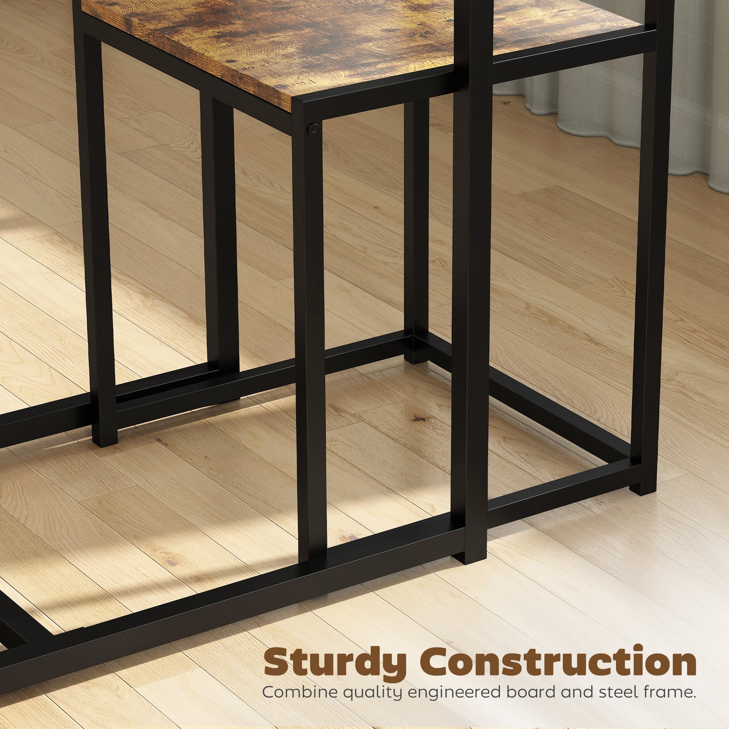 Doel 3 Piece Rustic Brown Wood Effect Table And Stool Set