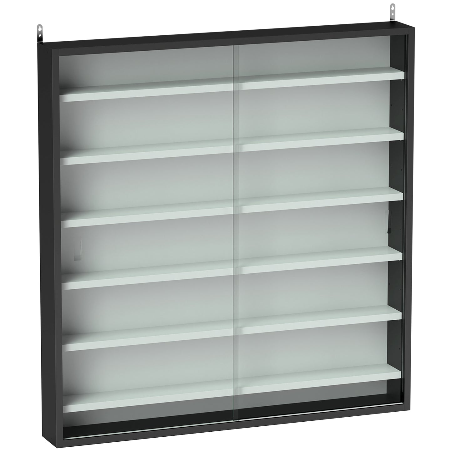 Wood And Glass Black And White 6 Tier Display Cabinet With Glass Doors