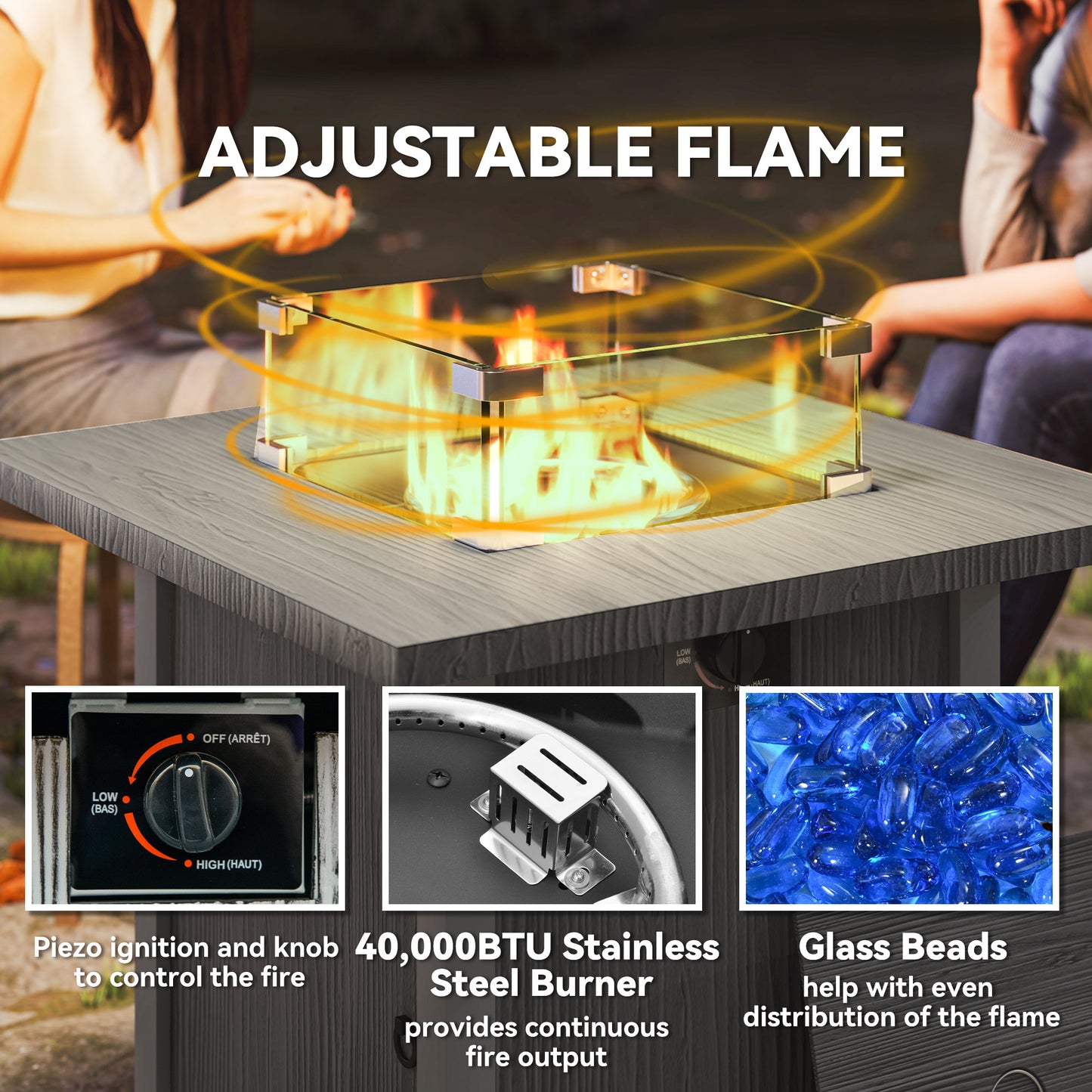 Lenefa Steel Grey Wood Effect Outdoor Gas Fire Pit Table