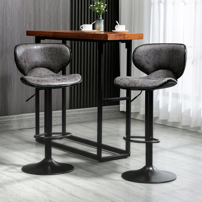 Cotavi Faux Leather Dark Grey Adjustable Kitchen Bar Chairs Set Of 2 With Padded Seats