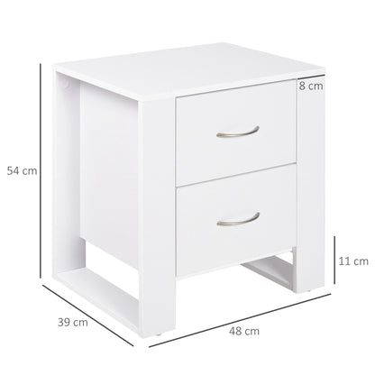 Sovise Set Of 2 Wooden White Bedside Tables With 2 Drawers