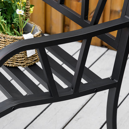 Sutte Metal Black 2 Seater Outdoor Garden Bench With Cushion and Decorative Backrest