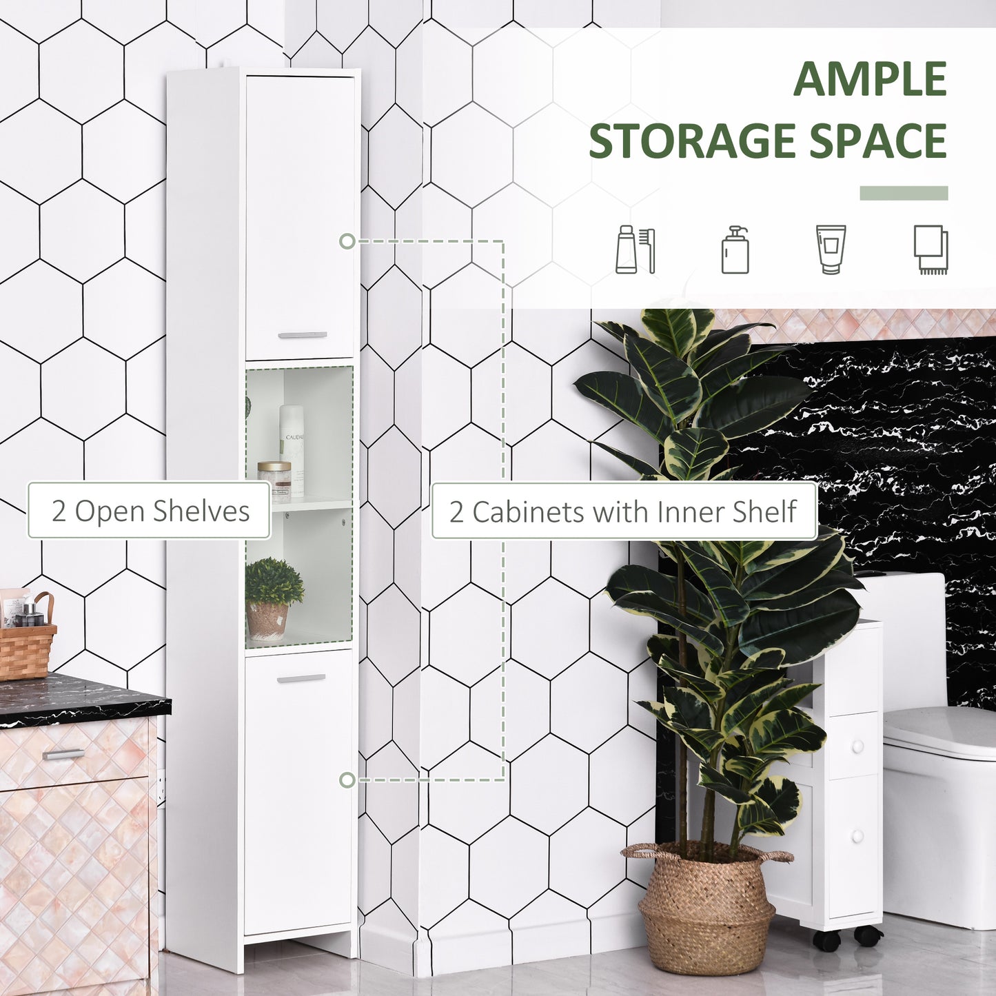 Ridila Tall Storage Cabinet With Adjustable Shelves For Bathroom Or Hallway Use White
