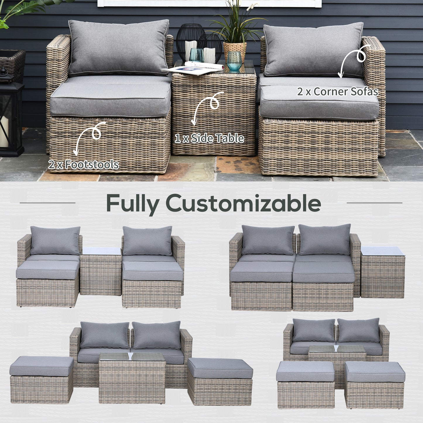 Vapa Faux Rattan Mixed Brown 5 Piece Outdoor Bistro Set and Glass Table