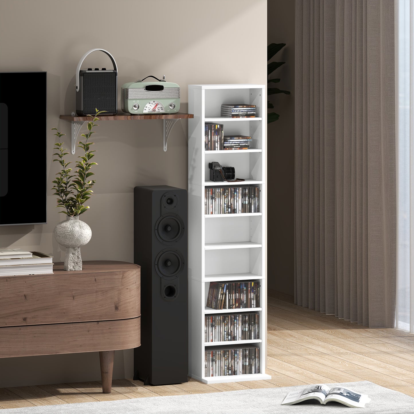 Sovi Mora Wood White Narrow CD Storage Unit With 260 Disc Capacity