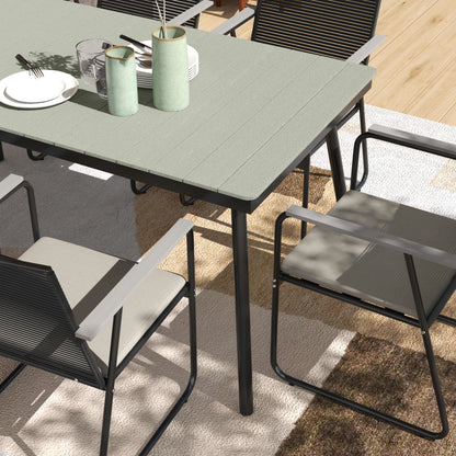 Karutte 6 Seater Garden Dining Set featuring Soft Cushions Rattan Backrest Rectangular Plastic Top Garden Furniture Set Outdoor Dining Table & Chairs for Patio Balcony Poolside Grey