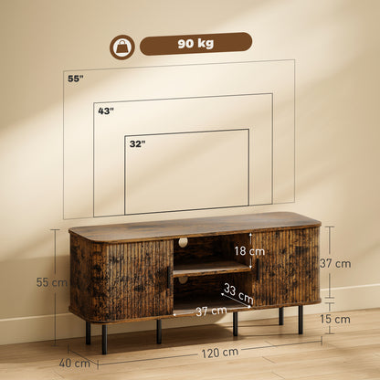 Avaniva 120cm Rustic Brown TV Console With Sliding Doors and Shelf For Screens Up To 55 Inches