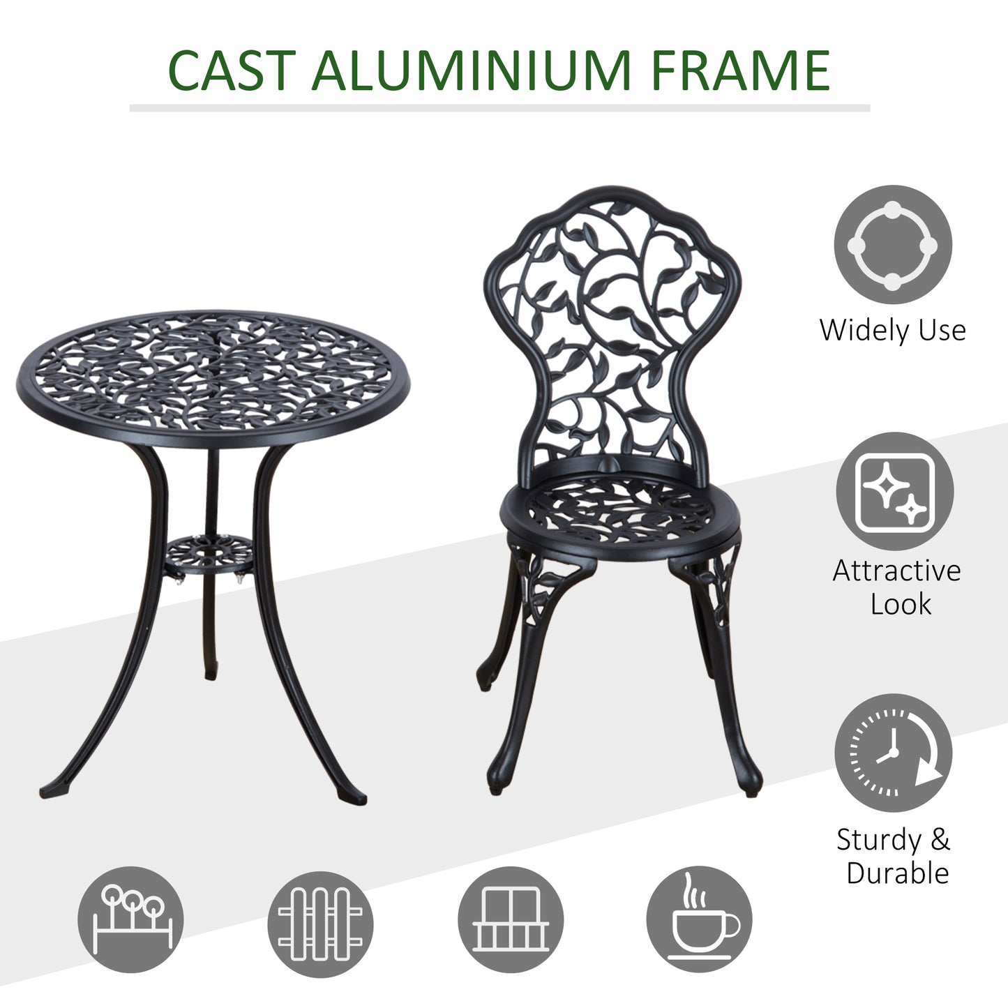 Kanesu 3 Piece Aluminium Bistro Dining Set In Antique Black