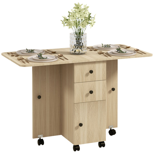 Tofaba Wooden Wood Effect Drop Leaf Dining Table With Integrated Storage
