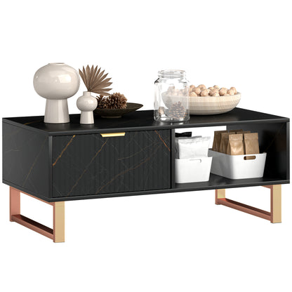 Neva Wooden Black Marble Effect Coffee Table With Integrated Storage