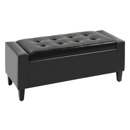 Sabata Faux Leather Black Storage Ottoman Bench With Lift Up Diamond Tufted Lid