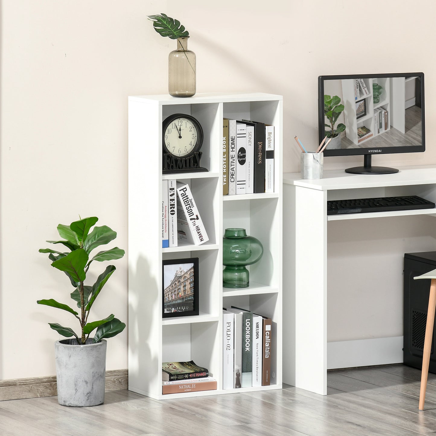 Tonomo Wood White 7 Cube Storage Bookcase