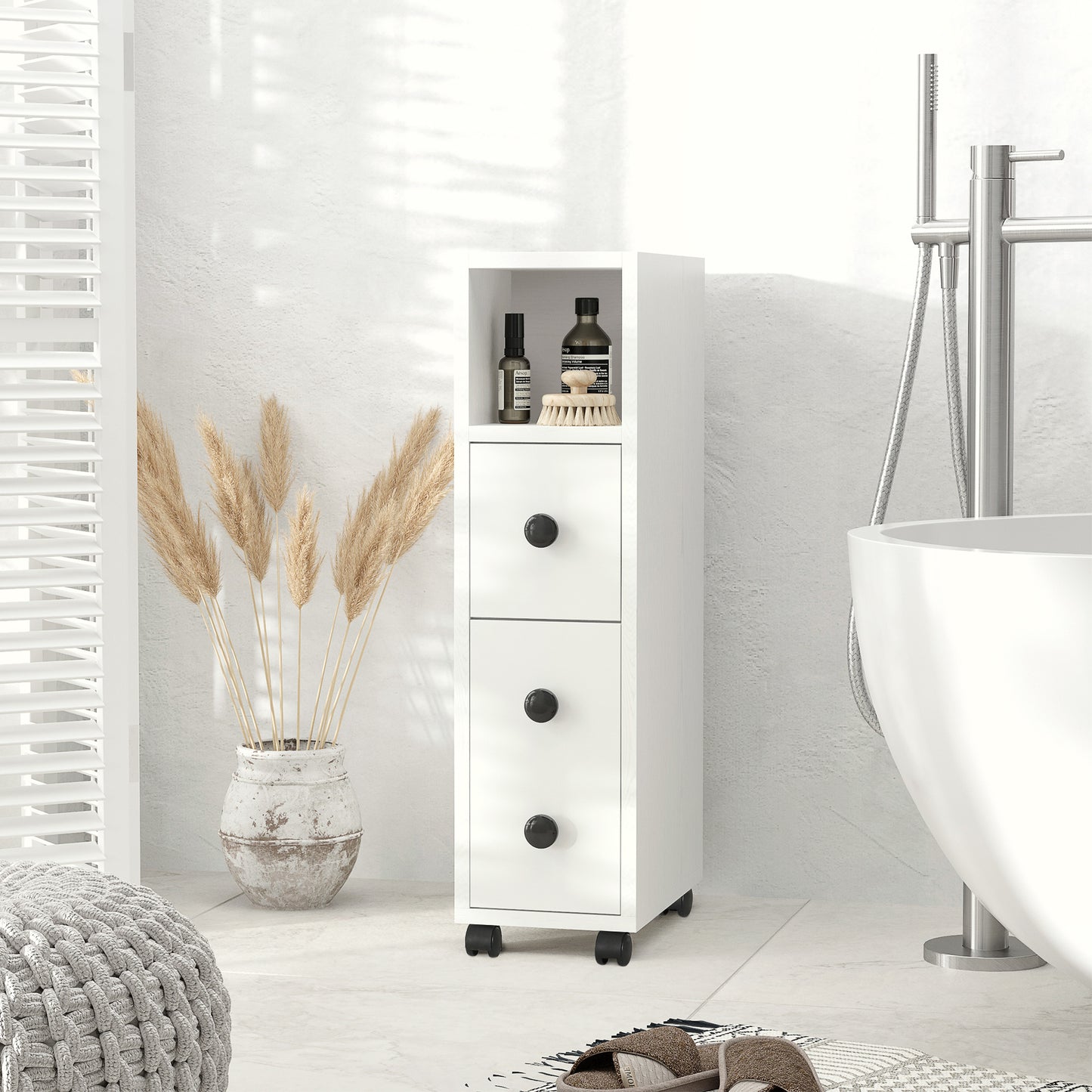 Toveka Slimline Bathroom Storage Cabinet In White