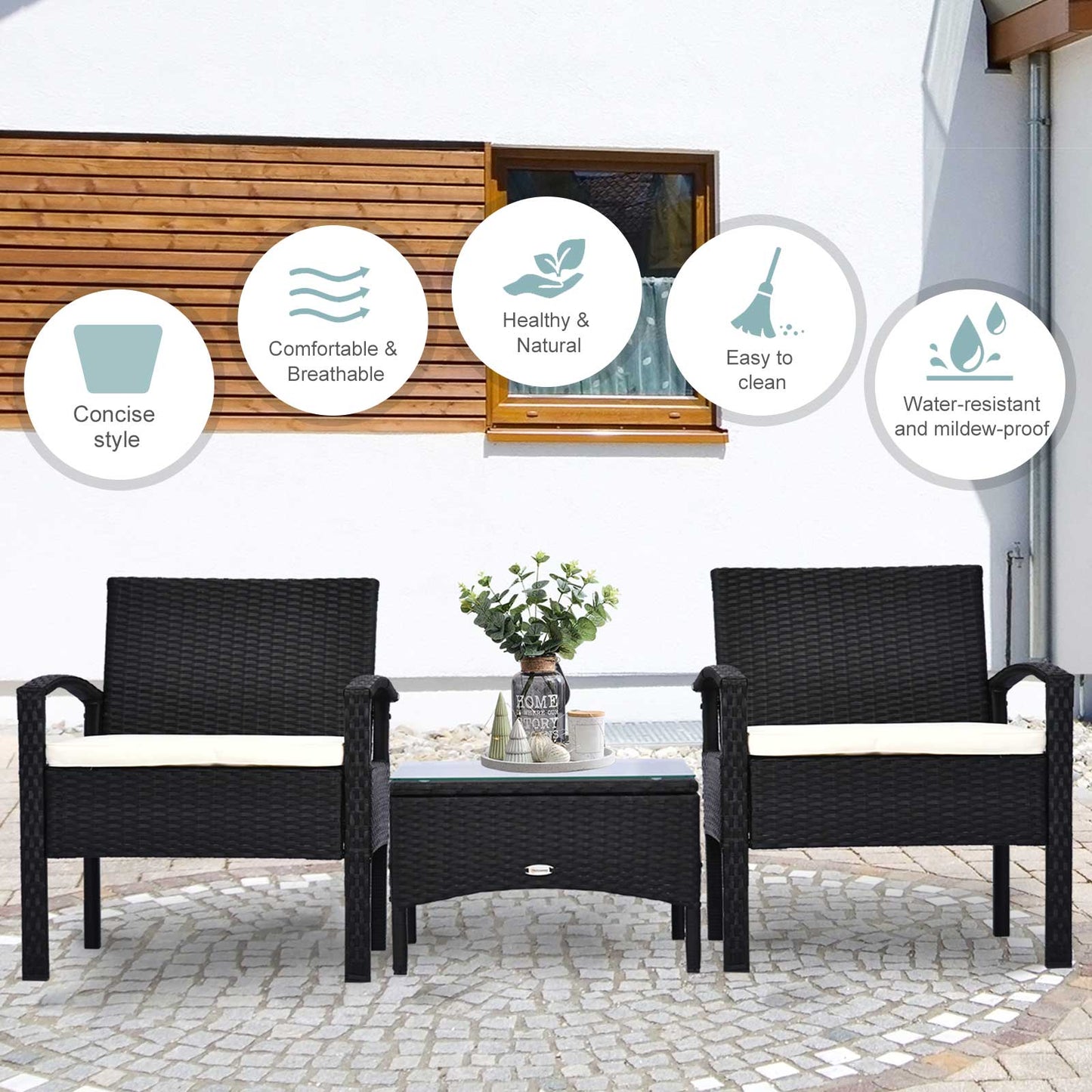 Veka Rive Black Rattan 2 Seater Bistro Table And Chair Set