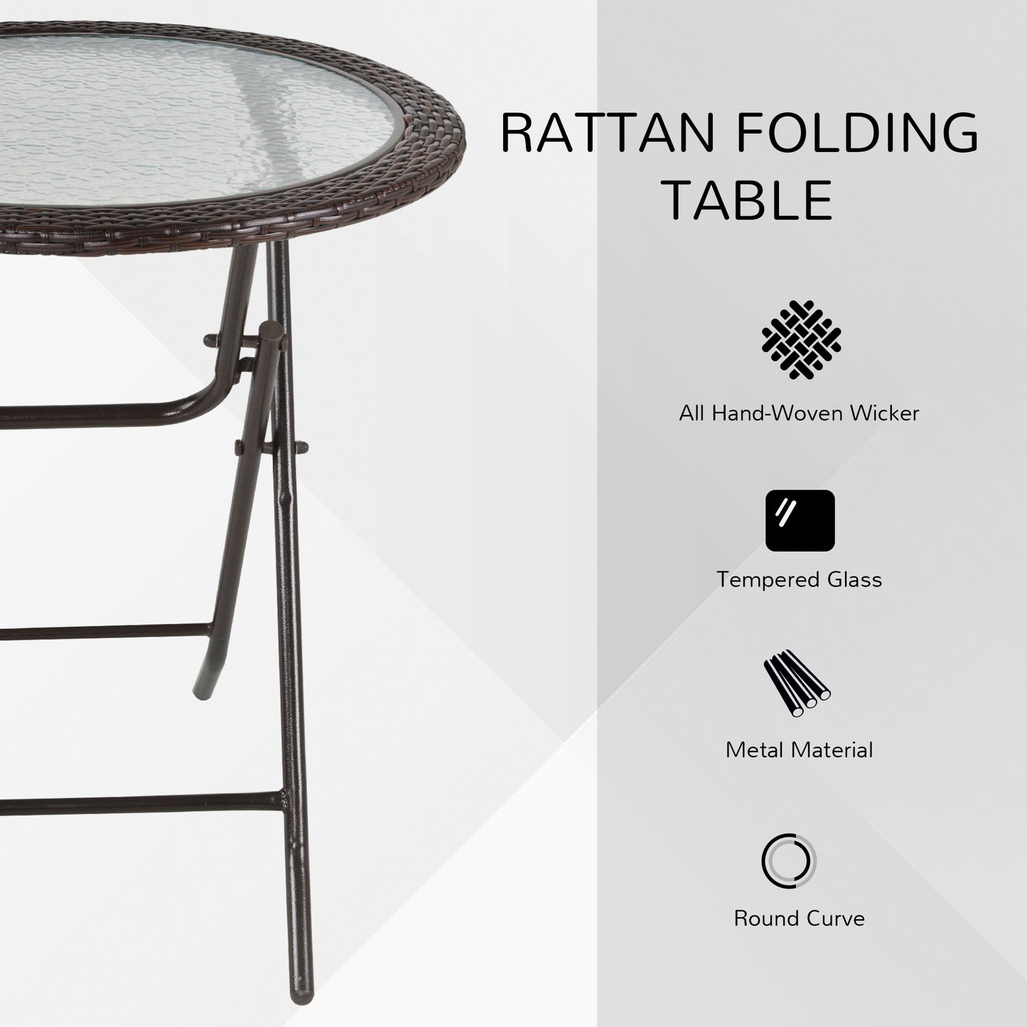 Lose Brown Rattan and Glass Round Folding Outdoor Bistro Table