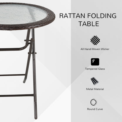 Lose Brown Rattan and Glass Round Folding Outdoor Bistro Table