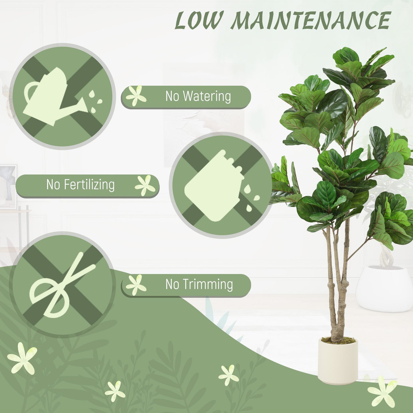 Pararale Artificial Fiddle Leaf Fig Style Tree With Broad Leaves 180cm Green