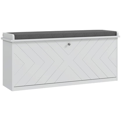 Rakamo Wooden White Chevron Shoe Bench With Grey Padded Seat For 10 Pairs