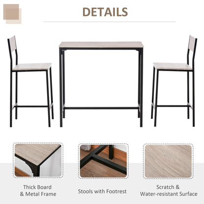 Noro Metal And Wooden Industrial 3 Piece Breakfast Bar Set With Stools
