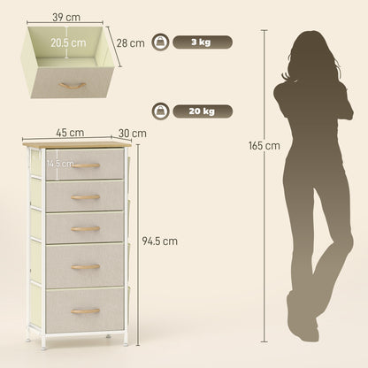 Batoro Fabric And Metal Beige 5 Drawer Storage Chest