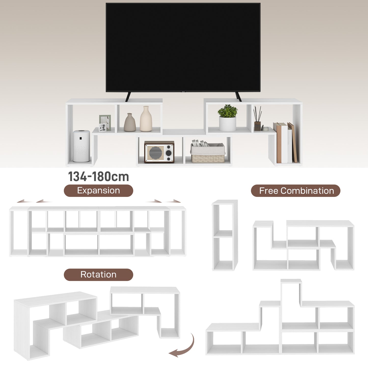Tota 134cm White Wood Effect 3 Block Modular TV Stand