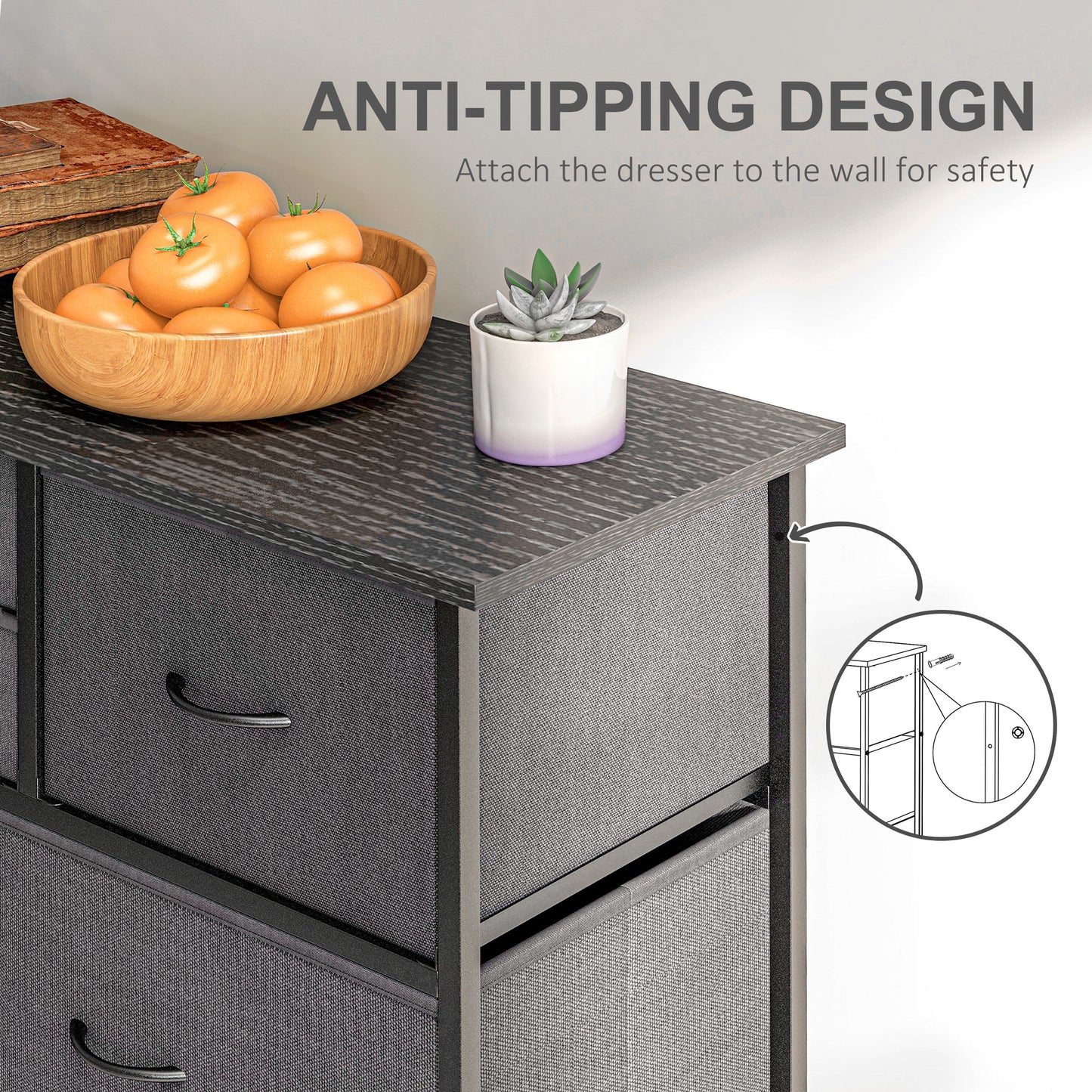 Salina Metal And Fabric Black 10 Drawer Storage Dresser With Foldable Drawers And Steel Frame