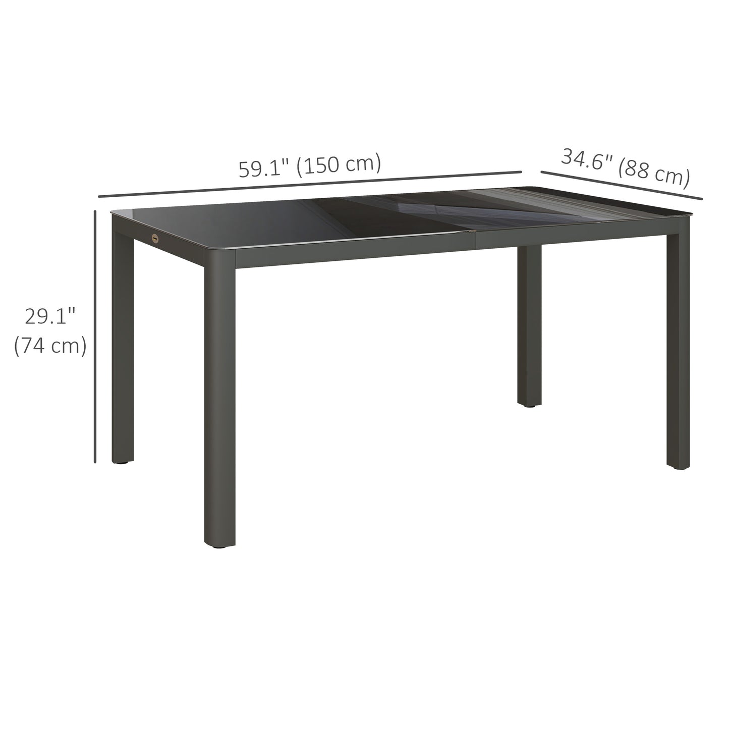 Cona 150cm Aluminium Grey Rectangular Outdoor Table With Glass Top