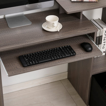 Ramo 100cm Wooden Grey Home Office Desk With Keyboard Tray Drawer And Side Shelving