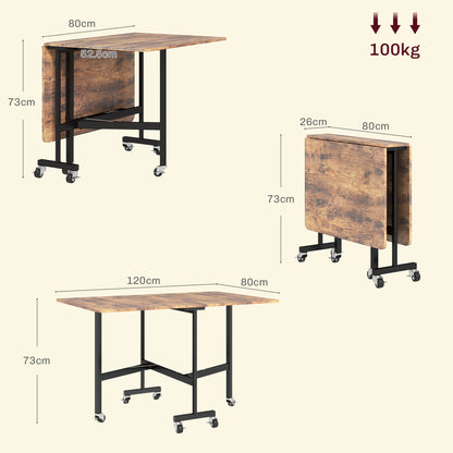 Maro Wooden Brown Wood Effect Drop Leaf Dining Table With Wheels Seating 6