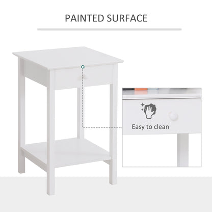 Maco Set Of 2 Wooden White Bedside Tables With Drawer And Bottom Shelf