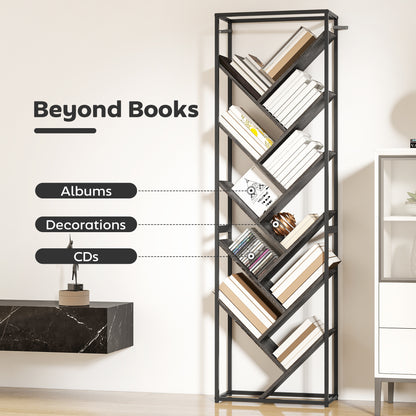Coco Rine Metal And Wood Black And Grey 10 Tier Industrial Style Bookcase