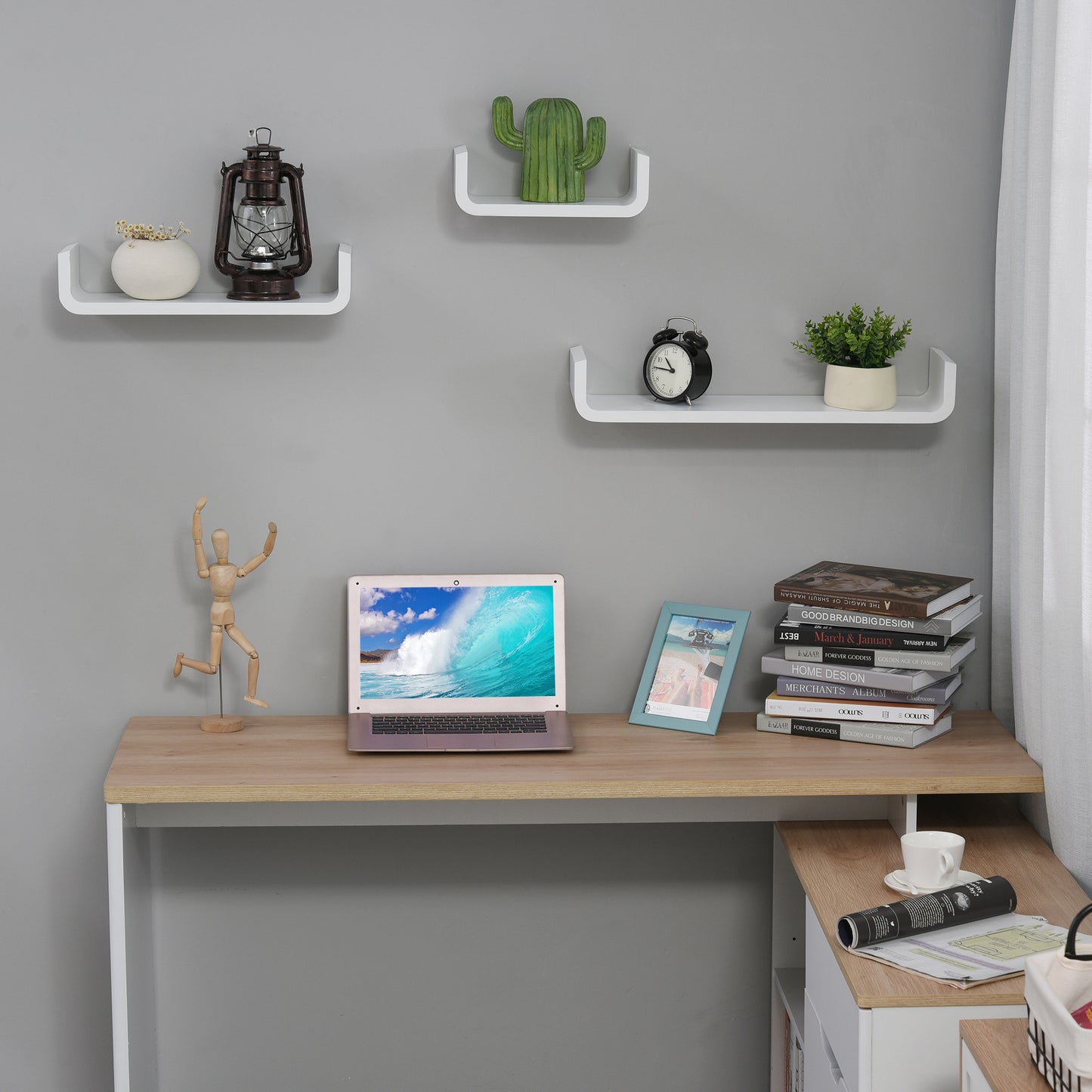 Rasudi Wood White Set Of 3 Floating Wall Shelves With Hidden Mounting
